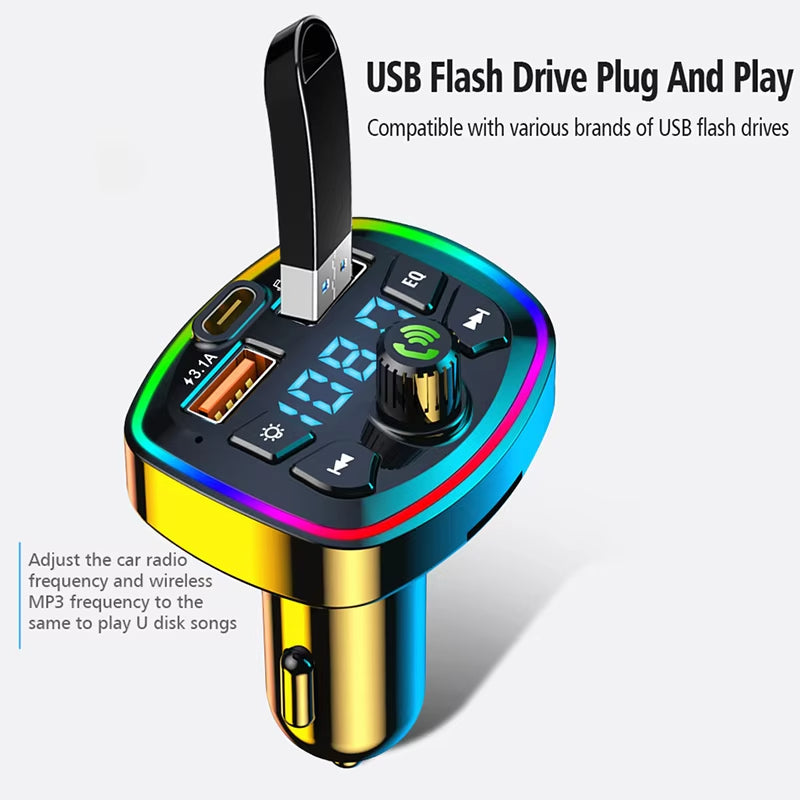 Jumon Car Charger BT5.0 — Fast PD Dual USB + Type-C Quick Charge FM Transmitter & Bluetooth MP3 Player