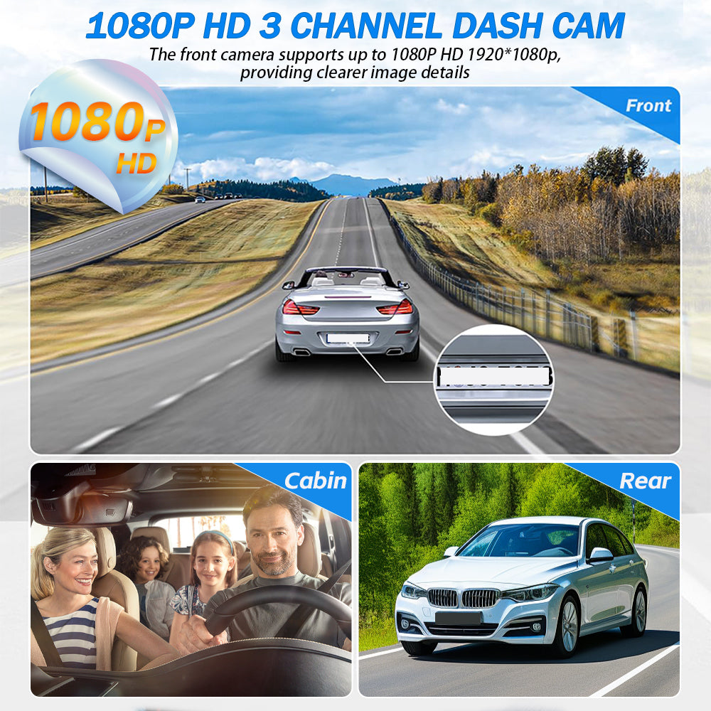 2025 3-Lens Car Dash Cam FULL HD TK309 – 1080P HD DVR, Night Vision, WiFi