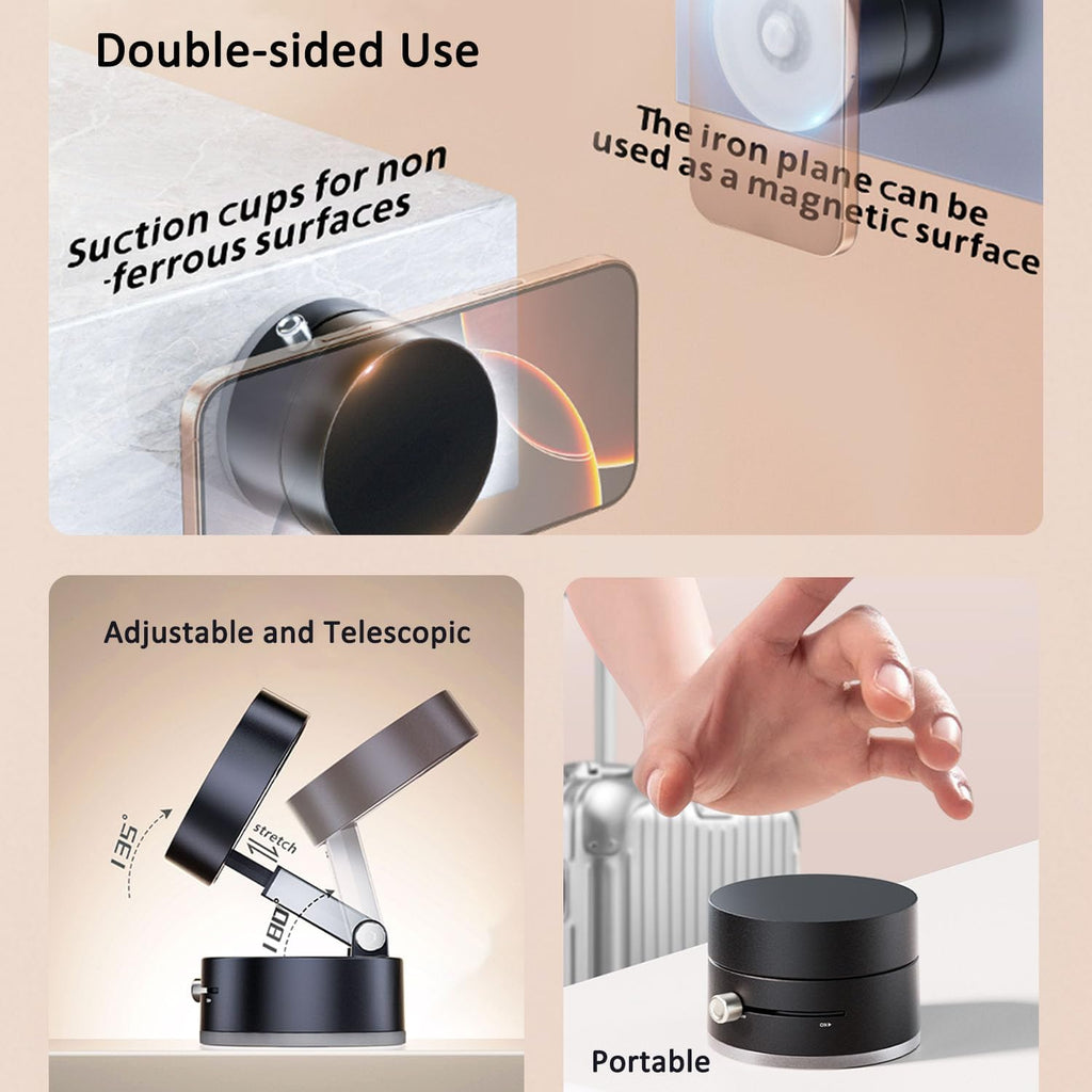 Foldable Magnetic Car Phone Holder Magsafe 360° Adjustable Vacuum Suction Cup Mount, Strong Magnet