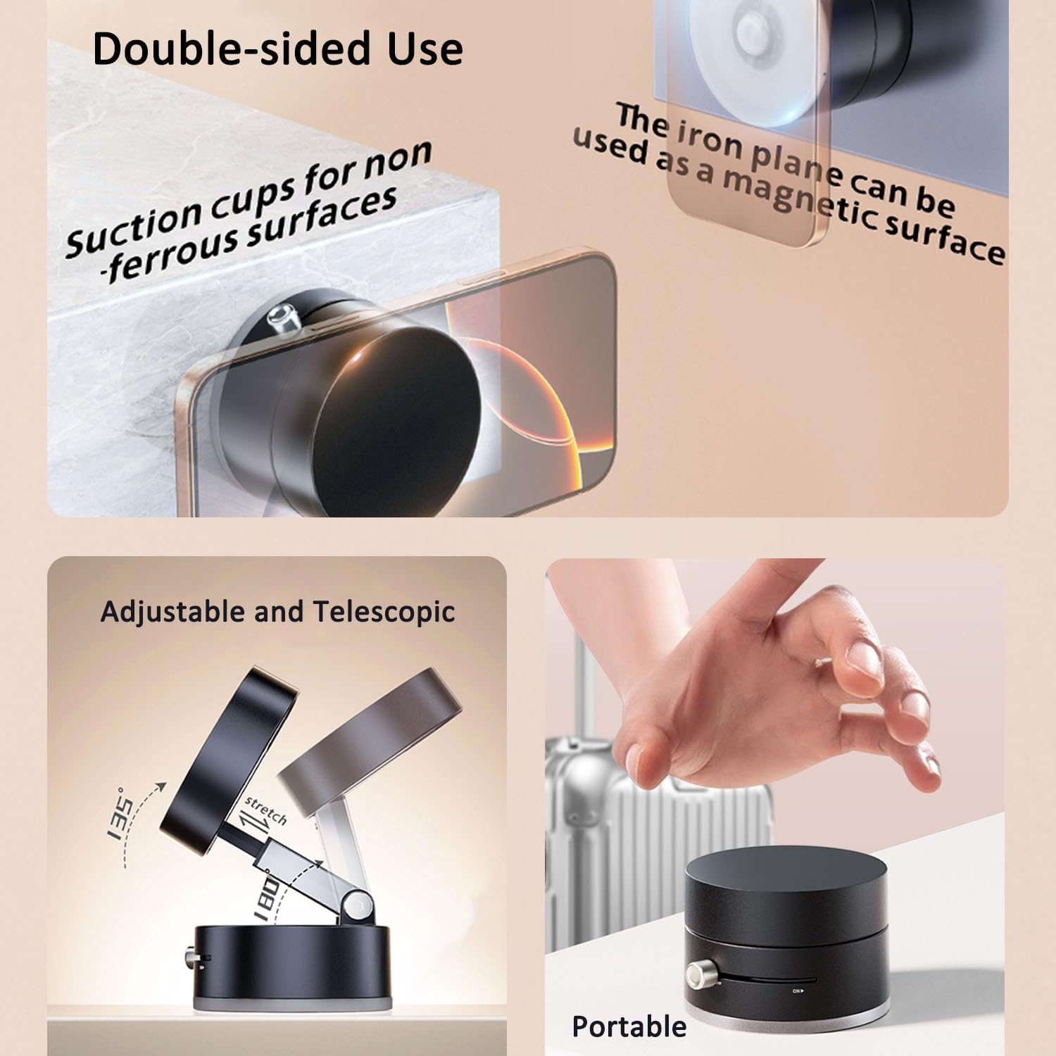 Foldable Magnetic Car Phone Holder Magsafe 360° Adjustable Vacuum Suction Cup Mount, Strong Magnet