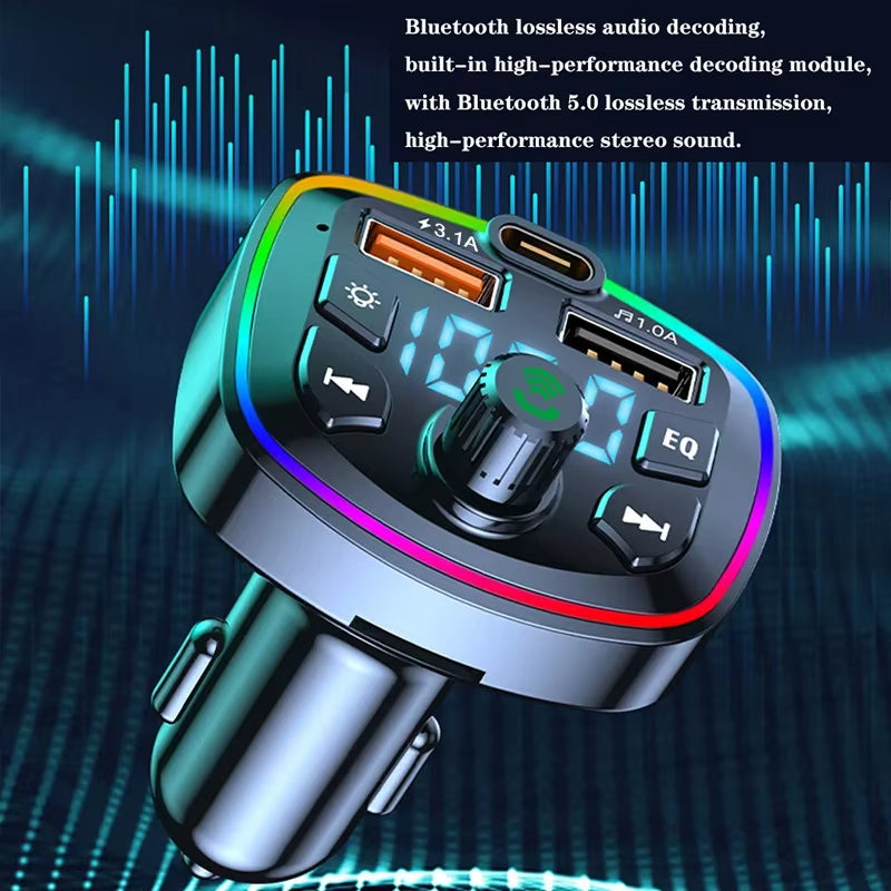 Jumon Car Charger BT5.0 — Fast PD Dual USB + Type-C Quick Charge FM Transmitter & Bluetooth MP3 Player